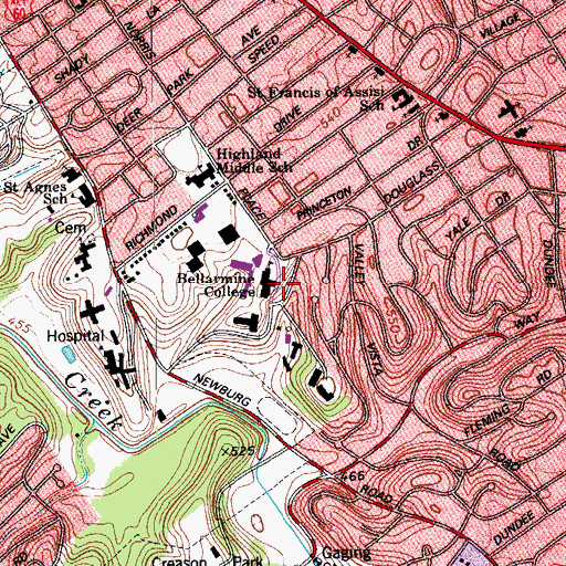 Topographic Map of Bellarmine University, KY