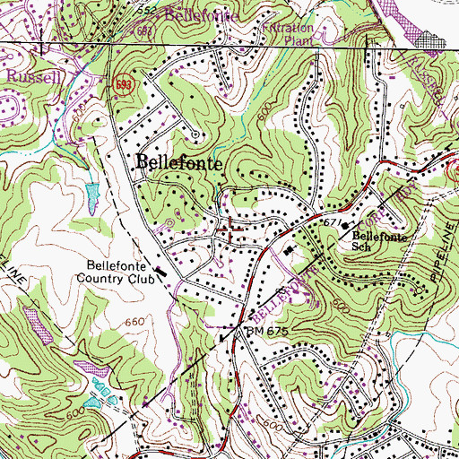 Topographic Map of Bellefonte, KY