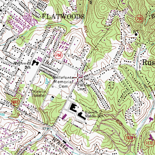 Topographic Map of Bellefonte Memorial Cemetery, KY