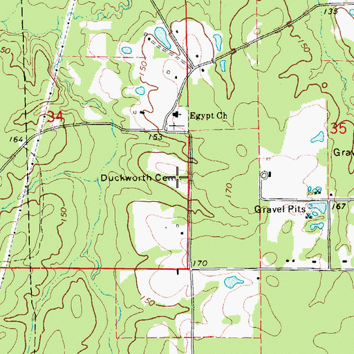Topographic Map of Duckworth Cemetery, AR