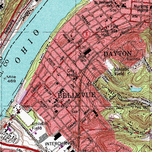 Topographic Map of Bellevue, KY