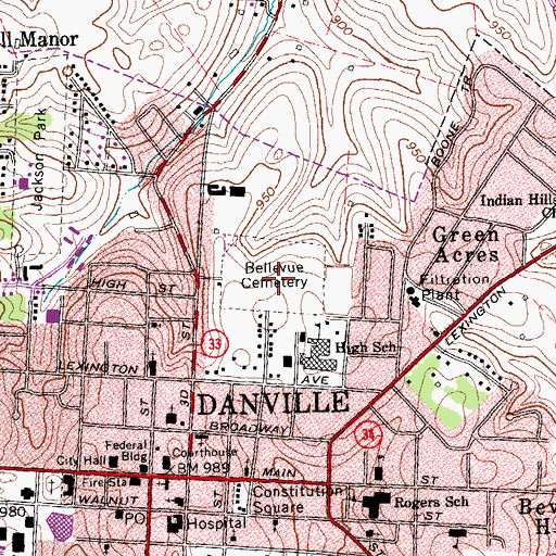 Topographic Map of Bellevue Cemetery, KY