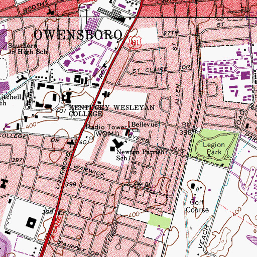 Topographic Map of Bellevue Church, KY