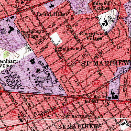 Topographic Map of Bellewood, KY