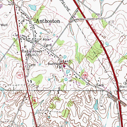 Topographic Map of Bellfield Baptist Church, KY
