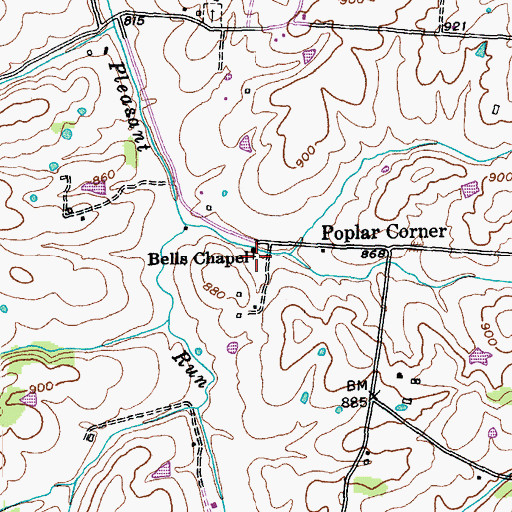 Topographic Map of Bells Chapel, KY