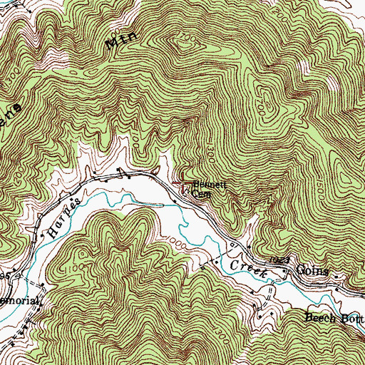 Topographic Map of Bennett Cemetery, KY