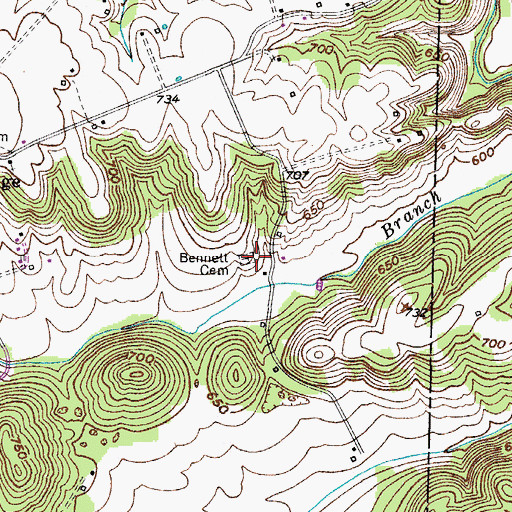 Topographic Map of Bennett Cemetery, KY