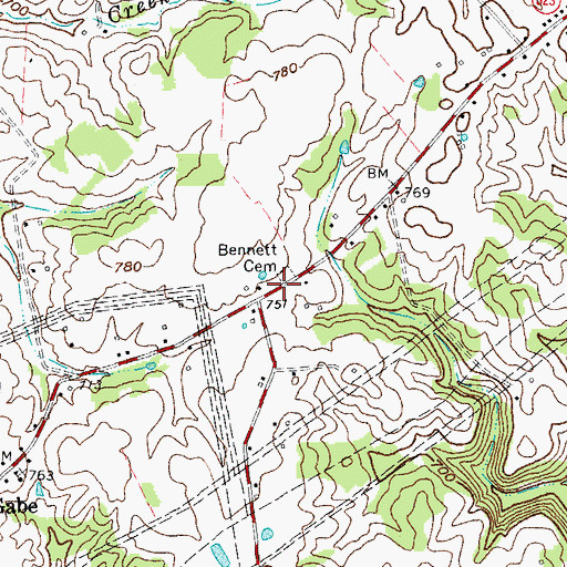 Topographic Map of Bennett Cemetery, KY