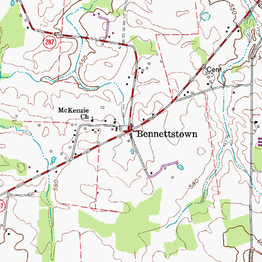 Topographic Map of Bennettstown, KY