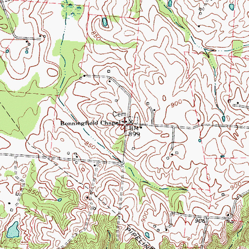 Topographic Map of Benningfield Chapel, KY
