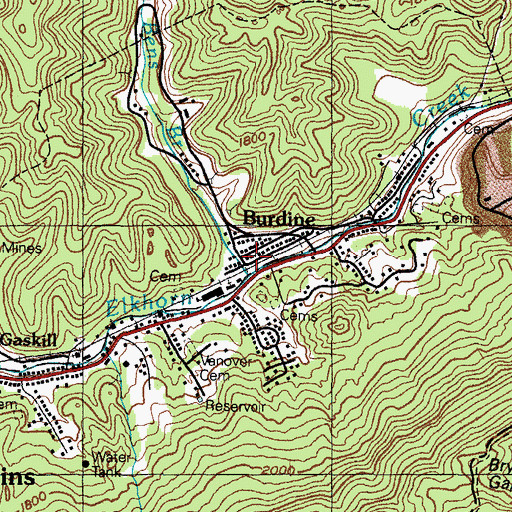 Topographic Map of Bens Branch, KY