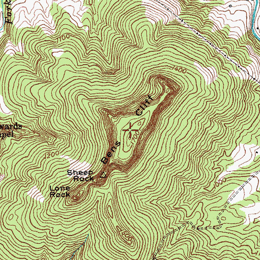 Topographic Map of Bens Cliff, KY