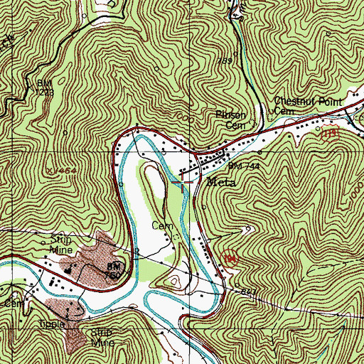 Topographic Map of Bent Branch, KY