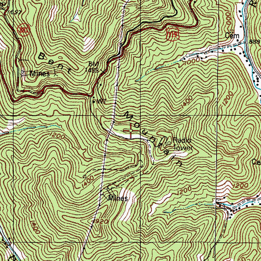 Topographic Map of Bent Mountain, KY