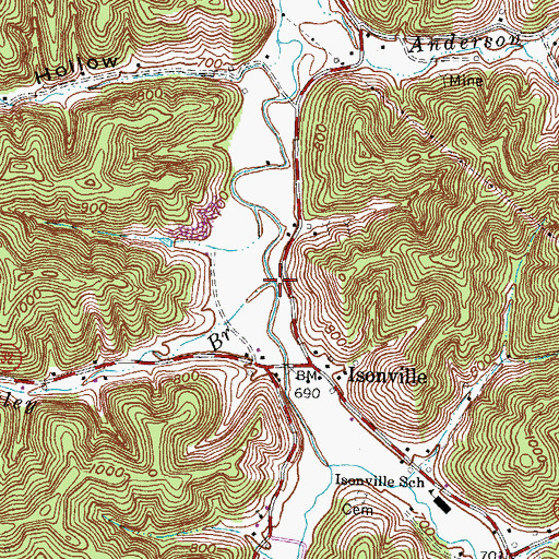 Topographic Map of Bentley Branch, KY