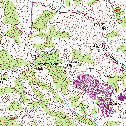 Topographic Map of Berea Church, KY