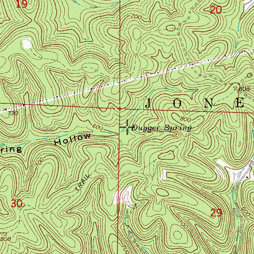 Topographic Map of Dugger Spring, AR