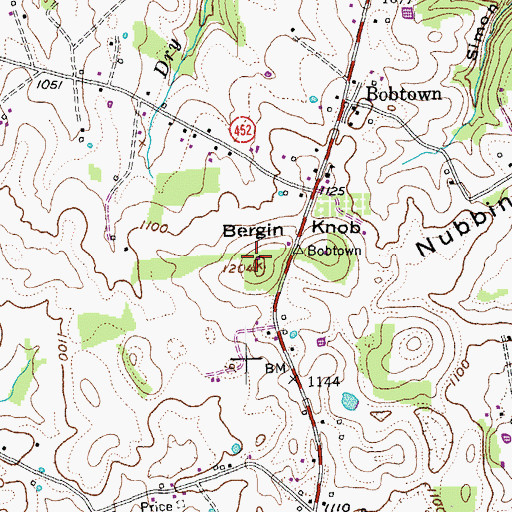 Topographic Map of Bergin Knob, KY