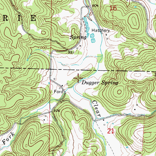 Topographic Map of Dugger Spring, AR