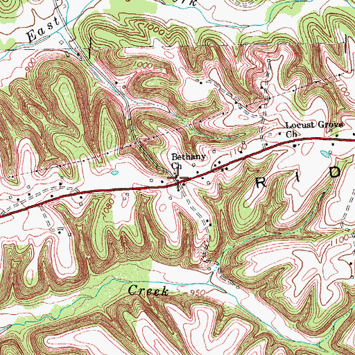 Topographic Map of Bethany Church of Christ, KY