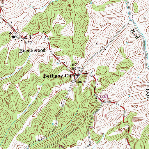 Topographic Map of Bethany Christian Church, KY