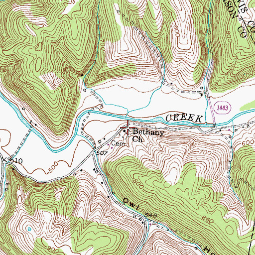 Topographic Map of Bethany Church of Christ, KY
