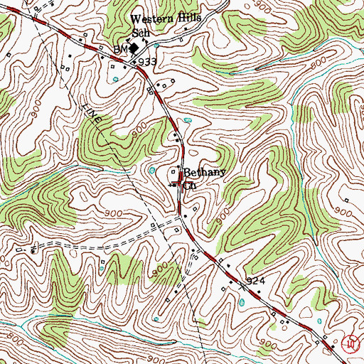 Topographic Map of Bethany Church, KY