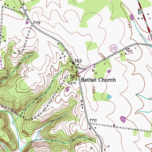 Topographic Map of Bethel Church, KY