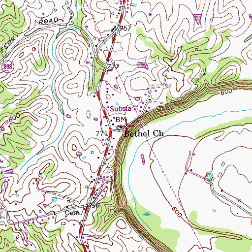 Topographic Map of Bethel Church, KY