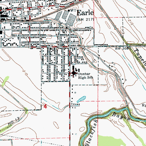 Topographic Map of Dunbar High School, AR