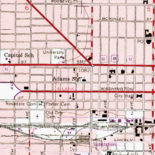 Topographic Map of Adams School, AZ