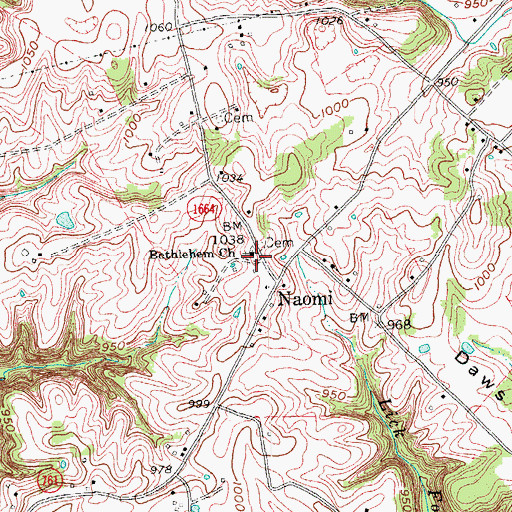 Topographic Map of Bethlehem Church, KY