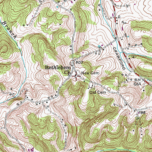 Topographic Map of Bethlehem Church, KY