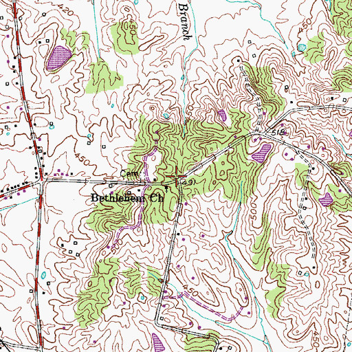 Topographic Map of Bethlehem Church, KY