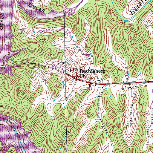 Topographic Map of Bethlehem Church, KY