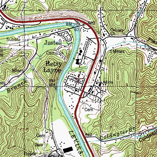 Topographic Map of Betsy Layne, KY