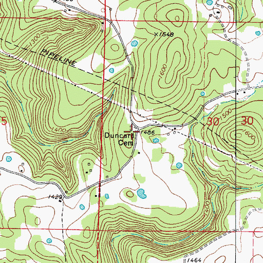 Topographic Map of Duncard Cemetery, AR