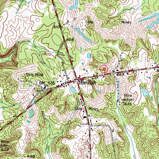 Topographic Map of Beulah, KY