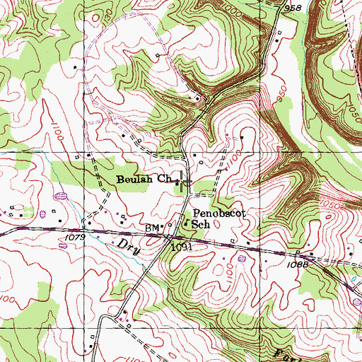 Topographic Map of Beulah Church, KY