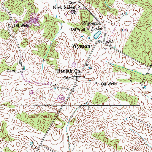 Topographic Map of Beulah Church, KY