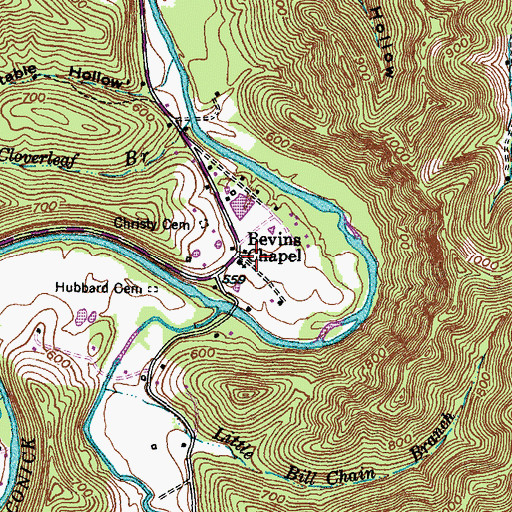 Topographic Map of Bevins Chapel, KY