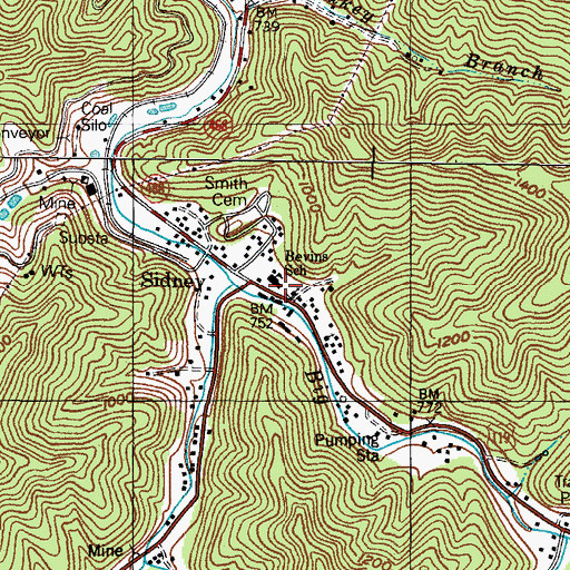 Topographic Map of Bevins School, KY