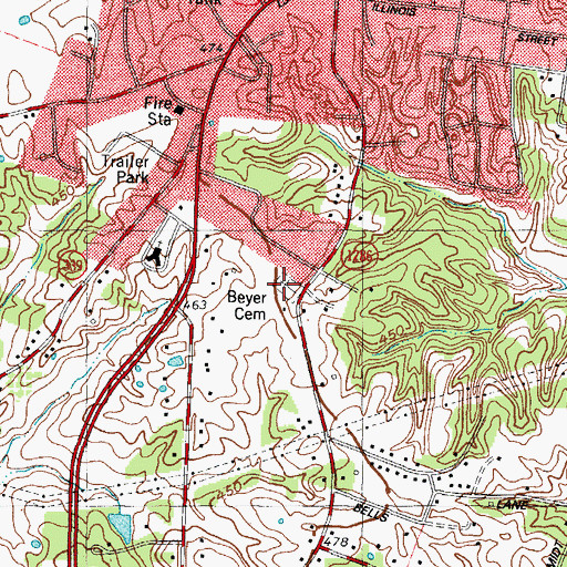 Topographic Map of Beyer Cemetery, KY