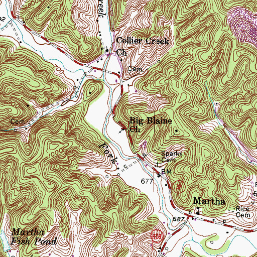 Topographic Map of Big Blaine Church, KY