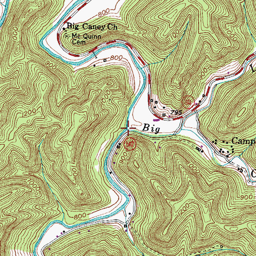 Topographic Map of Big Caney Creek, KY