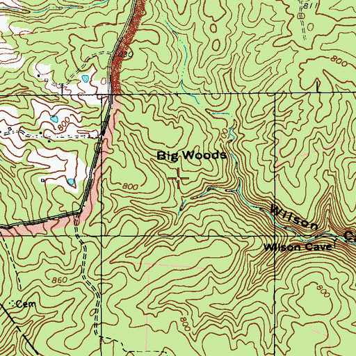 Topographic Map of Big Woods, KY