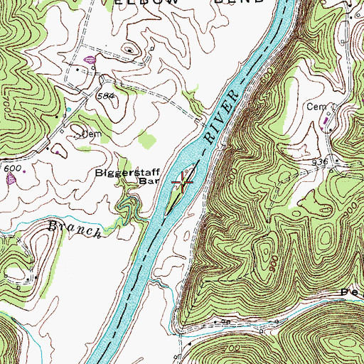 Topographic Map of Biggerstaff Bar, KY