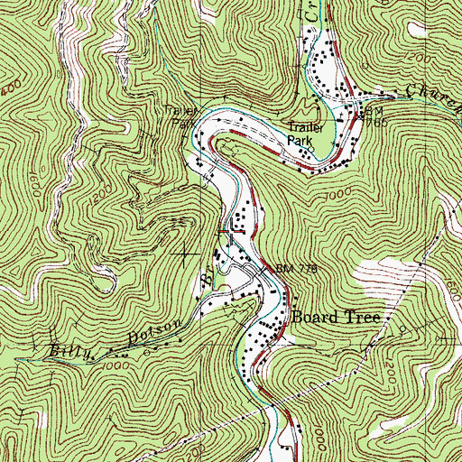 Topographic Map of Billy Dotson Branch, KY