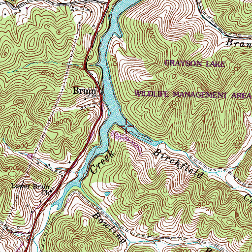 Topographic Map of Birchfield Creek, KY